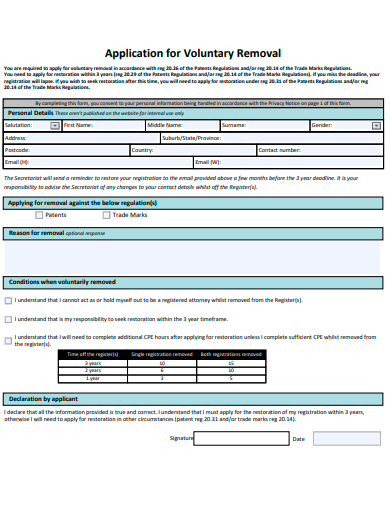 voluntary removal application template