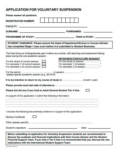 voluntary suspension application template