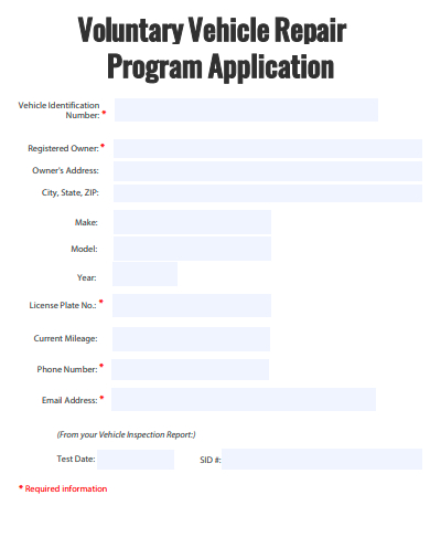 voluntary vehicle repair program application template