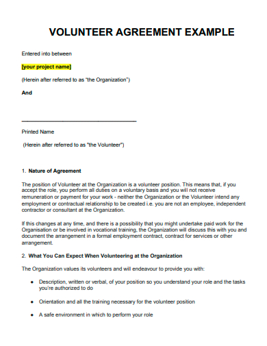 volunteer agreement example