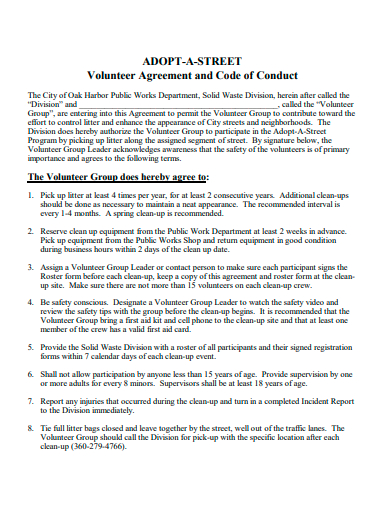 volunteer agreement and code of conduct template