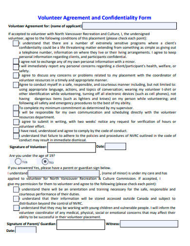volunteer agreement and confidentiality form template