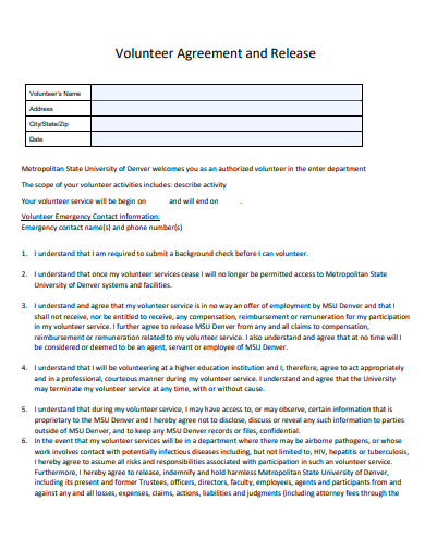 volunteer agreement and release template