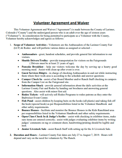 volunteer agreement and waiver template