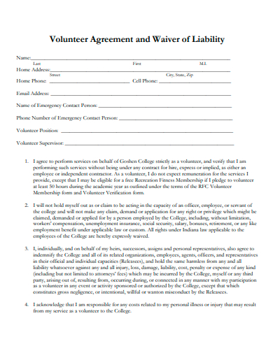 volunteer agreement and waiver of liability template