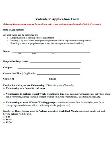 volunteer application form template