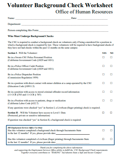 volunteer background check worksheet template
