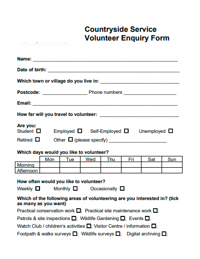 volunteer enquiry form template
