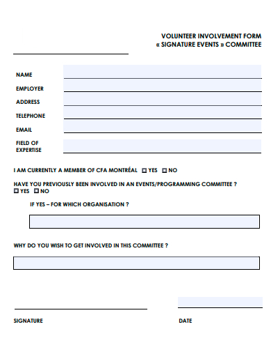 volunteer involvement form template