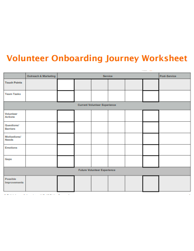 volunteer onboarding journey worksheet template