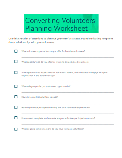 volunteer planning worksheet template