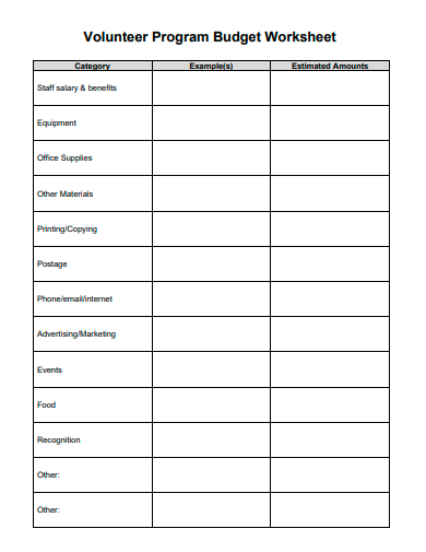 volunteer program budget worksheet template