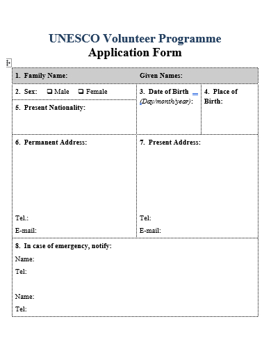 volunteer programme application form template