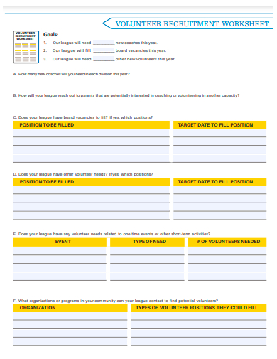 volunteer recruitment worksheet template