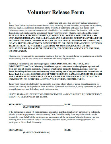 volunteer release form template