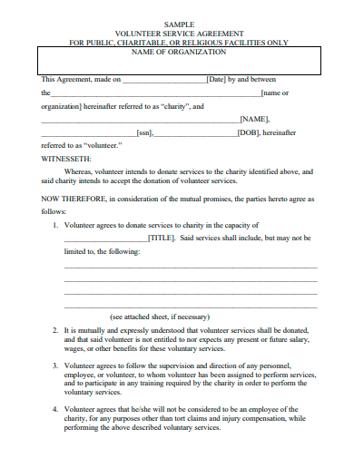 volunteer service agreement template