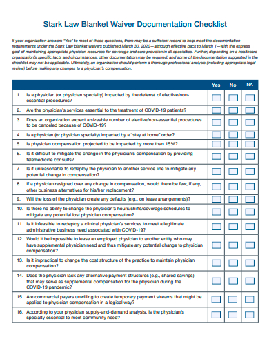 waiver documentation checklist template