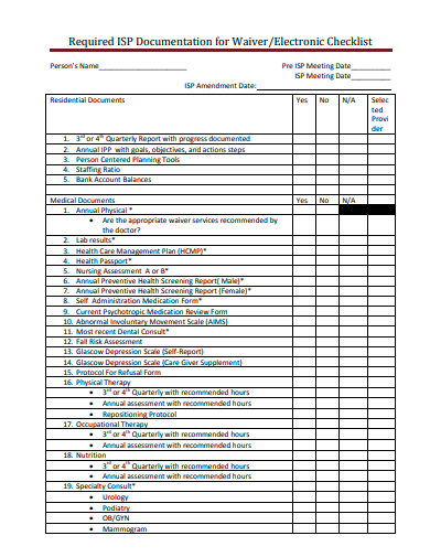 waiver electronic checklist template