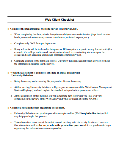 web client checklist template