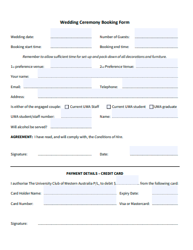 wedding ceremony booking form template