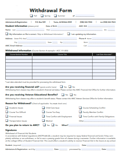 withdrawal form example