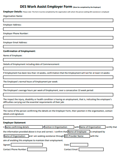 work assist employer form template