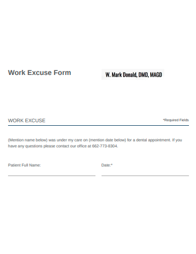work excuse form template