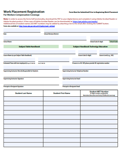 work placement registration form template
