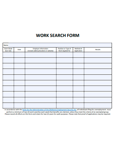 work search form template