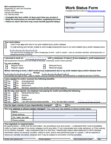work status form template