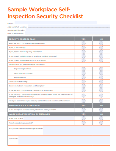 workplace self inspection security checklist template