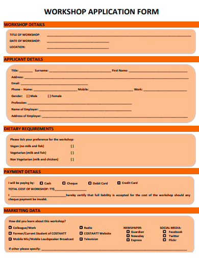 workshop application form template