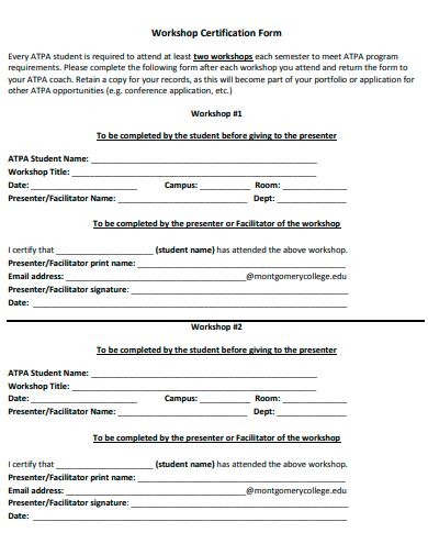 workshop certification form template
