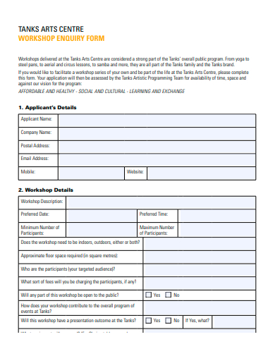 workshop enquiry form template