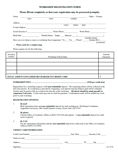 workshop registration form template