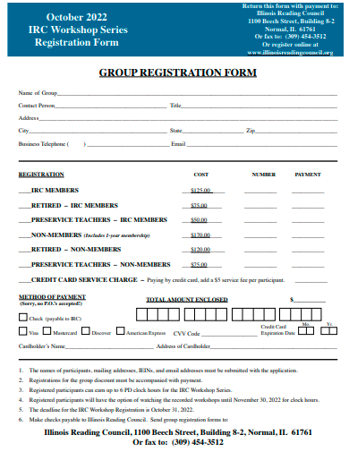 workshop series group registration form template