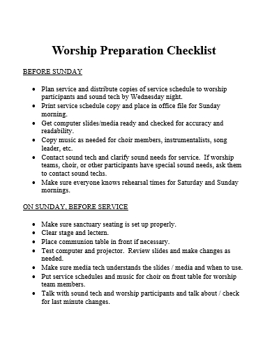 worship preparation checklist template