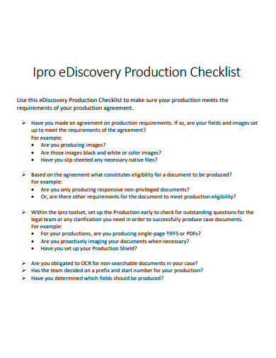 ediscovery production checklist template