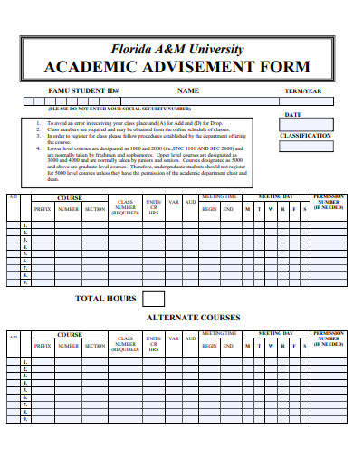 academic advisement form template