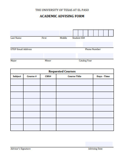 academic advising form template