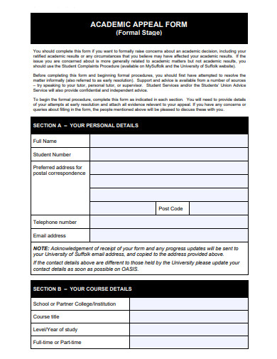 academic appeal form template