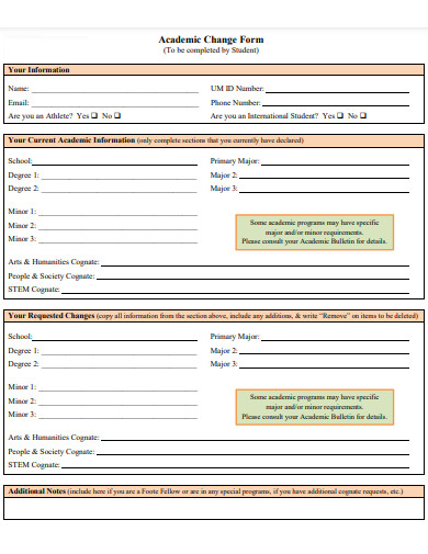 academic change form template