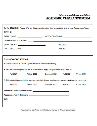 academic clearance form template