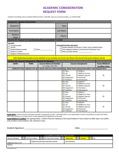 academic consideration request form template