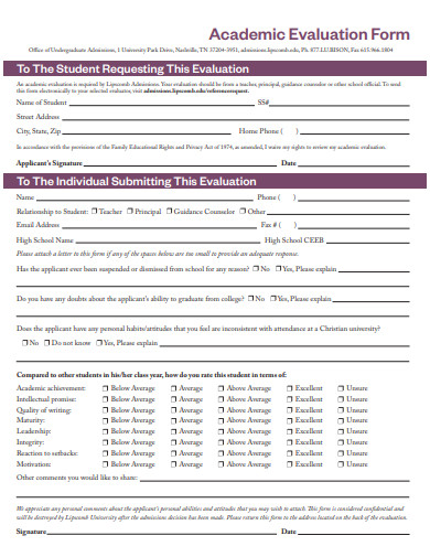 academic evaluation form template