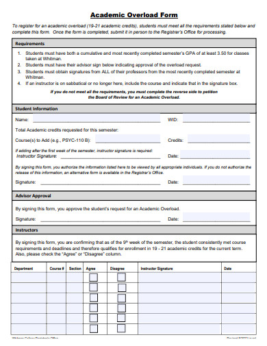 academic overload form template