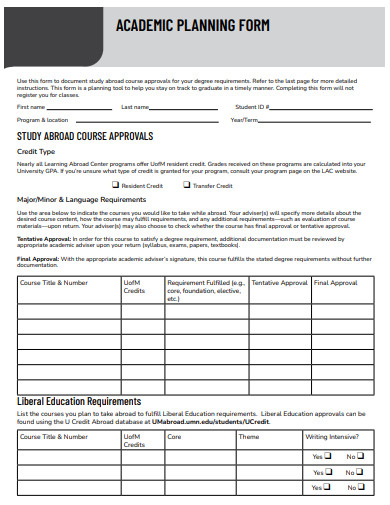 academic planning form template
