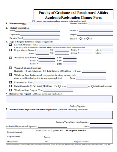 academic registration change form template