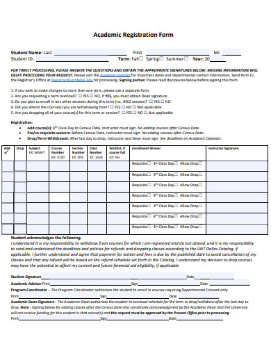academic registration form template