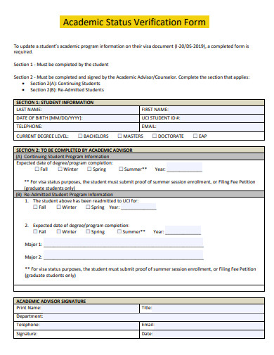 academic status verification form template